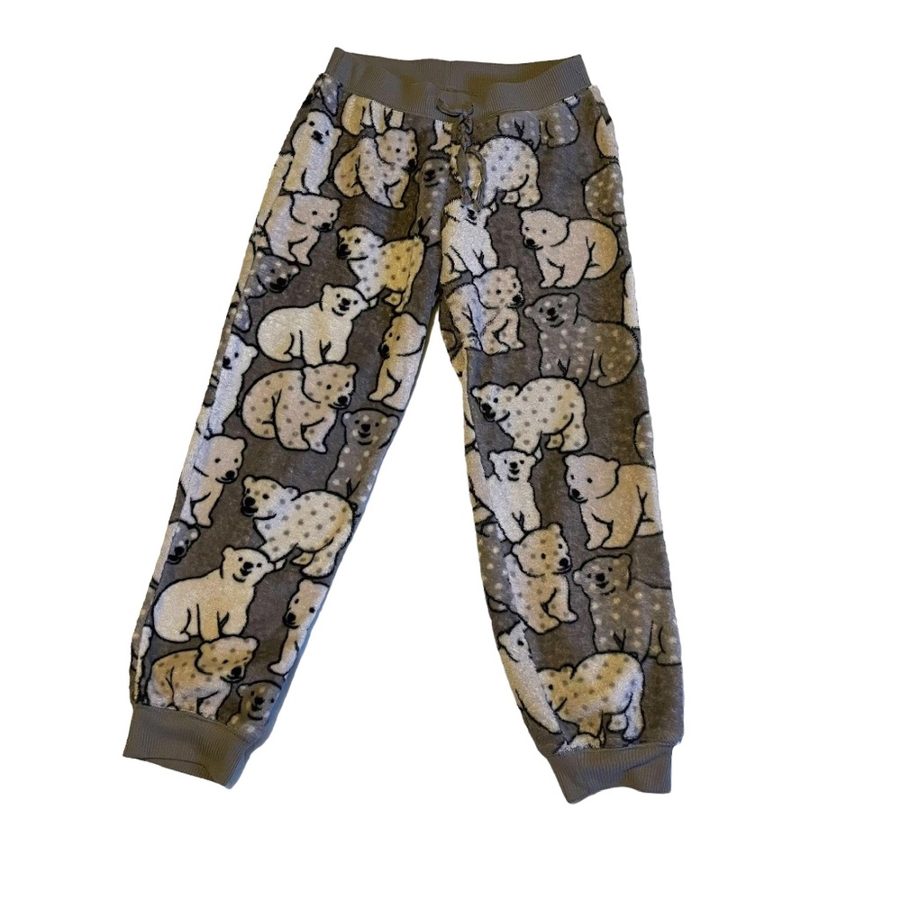 White and gray bear pajama pants with polkadots